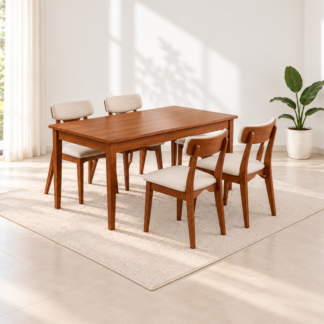 Comedor minimalista bañado de sol COMEDOR TEXAS ILUMINADO | COMEDOR X 4 SILLAS TAPIZADAS - Imagen 1